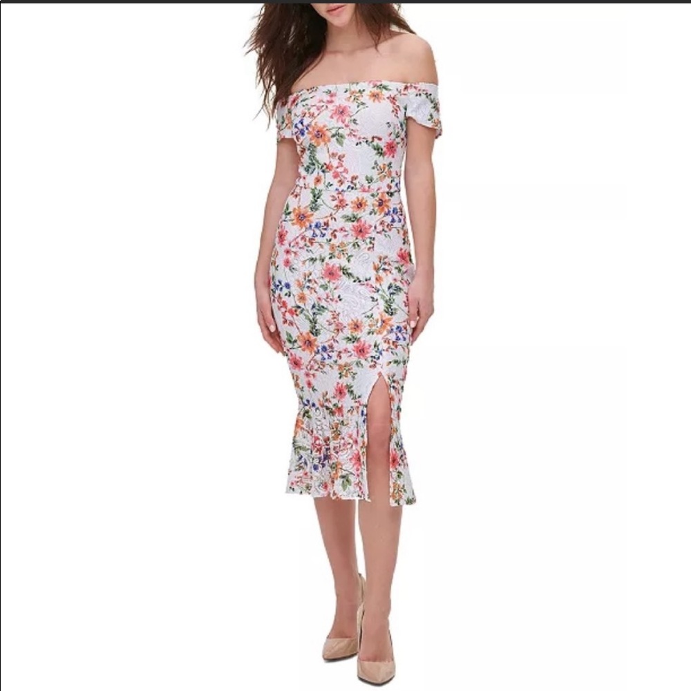 Guess off the shoulder lace midi dress